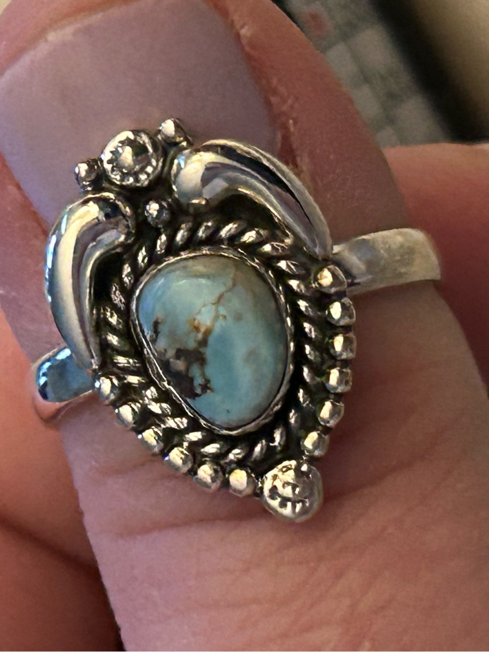 Sterling Silver Turquoise Adjustable Teardrop Ring Blue